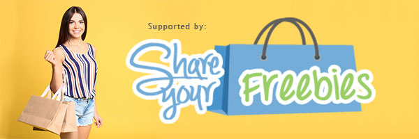 Supported by Share Your Freebies. Woman and bags.