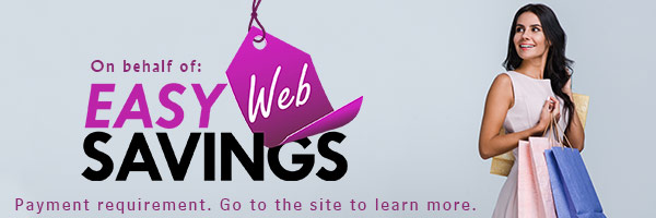 On behalf of: Easy Web Savings. woman and bags. Payment requirement. go to the site to learn more.