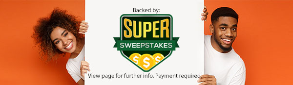 Backed by: Super Sweepstakes. Two Smiling faces. View page for further info. Payment required.